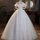 Romantic Off-the-Shoulder Tulle Ruffled Sparkly Sequined A-Line Wedding Dress DP8627