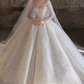 Romantic Sweetheart Strapless Beaded Detachable Long Mesh Sleeves Chapel Train A-Line Wedding Dress DP8628