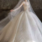 Romantic Sweetheart Strapless Beaded Detachable Long Mesh Sleeves Chapel Train A-Line Wedding Dress DP8628