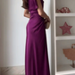 Elegant Plum Purple Draped Cowl Neck Satin Ruched Prom Dress DP8631