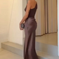 Elegant One-Shoulder Satin Sheath Ruched Formal Wedding Guest Evening Dress Prom Dress DP8634