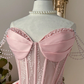 Vintage Pink Satin Off-the-Shoulder Pearl Chain Strap Lace Bodice A-Line Homecoming Dress DP8669