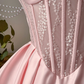 Vintage Pink Satin Off-the-Shoulder Pearl Chain Strap Lace Bodice A-Line Homecoming Dress DP8669
