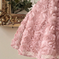 Vintage Pink Sweetheart Satin Bow Shoulder Straps 3D Rose Floral A-Line Birthday Party Homecoming Dress DP8670