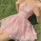 Elegant Pink Spaghetti Strap Tulle 3D Floral Appliques Sweetheart A-Line Homecoming Dress DP8694