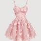 Elegant Pink Spaghetti Strap Tulle 3D Floral Appliques Sweetheart A-Line Homecoming Dress DP8694