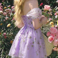 Elegant Lavender Off-the-Shoulder Tulle Floral Embroidery A-Line Homecoming Dress DP8695