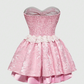 Elegant Pink Strapless Sweetheart Pearl Chain Lace Ruffle Satin A-Line Homecoming Dress DP8697
