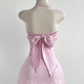 Elegant Pink Halter-Neck Bodycon Butterfly Jacquard Satin Homecoming Dress DP8698