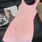 Elegant Pink Square Neck Sleeveless Satin Pearl Bow Appliques Homecoming Dress DP8699
