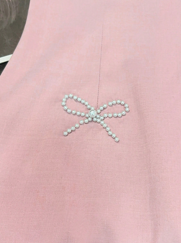 Elegant Pink Square Neck Sleeveless Satin Pearl Bow Appliques Homecoming Dress DP8699