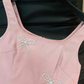 Elegant Pink Square Neck Sleeveless Satin Pearl Bow Appliques Homecoming Dress DP8699