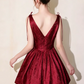 Elegant Burgundy Jacquard Satin Boat Neck Tie Strap A-Line Homecoming Dress DP8735