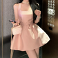 Elegant Pink Satin Square Neck Mini Dress Sleeveless A-Line Homecoming Dress DP8740