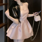 Elegant Pink Satin Square Neck Mini Dress Sleeveless A-Line Homecoming Dress DP8740