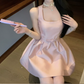 Elegant Pink Satin Square Neck Mini Dress Sleeveless A-Line Homecoming Dress DP8740