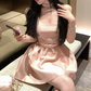 Elegant Pink Satin Square Neck Mini Dress Sleeveless A-Line Homecoming Dress DP8740