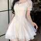 Elegant Ivory Lace Puff Short Sleeve Organza Layered A-Line Homecoming Dress DP8741