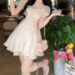 Elegant Ivory Lace Puff Short Sleeve Organza Layered A-Line Homecoming Dress DP8741