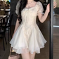 Elegant Ivory Lace Puff Short Sleeve Organza Layered A-Line Homecoming Dress DP8741