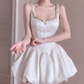 Elegant White Satin Corset Mini Rhinestone Square Neck A-Line Homecoming Dress DP8742