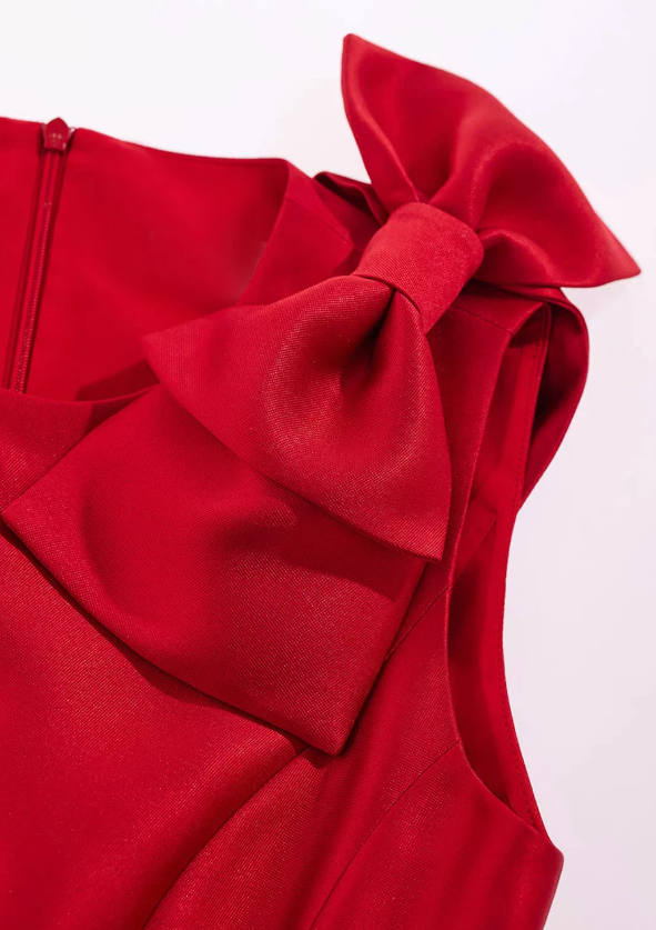 Elegant Red Satin Sleeveless Bow A-Line Homecoming Dress DP8743