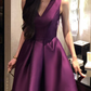 Elegant Purple Satin V-Neck A-Line Homecoming Dress DP8744