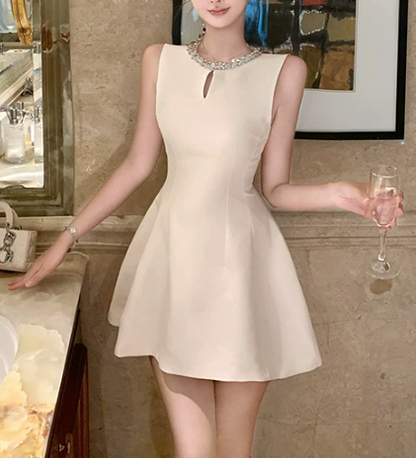 Elegant Champagne Sleeveless Beadede A-Line Homecoming Dress DP8746