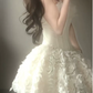 Elegant Cream 3D Rose Floral Strapless A-Line Homecoming Dress DP8747