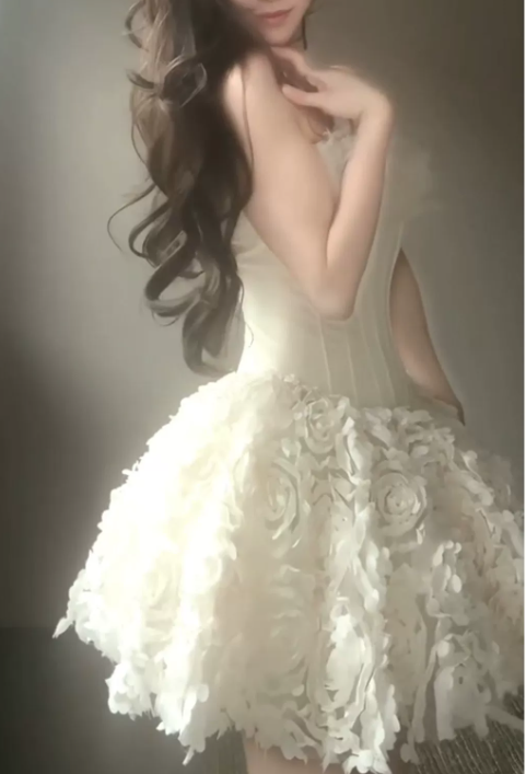 Elegant Cream 3D Rose Floral Strapless A-Line Homecoming Dress DP8747