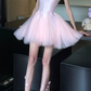 Elegant Pink Satin Tulle Sleeveless Boat Neck A-Line Homecoming Dress DP8748