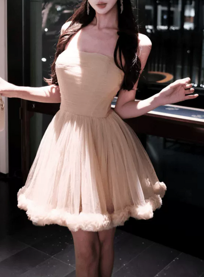 Elegant Champagne Strapless Tulle A-Line Homecoming Dress DP8749