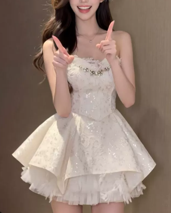 Elegant Ivory Lace Sequin Sweetheart Tulle A-Line Homecoming Dress DP8750