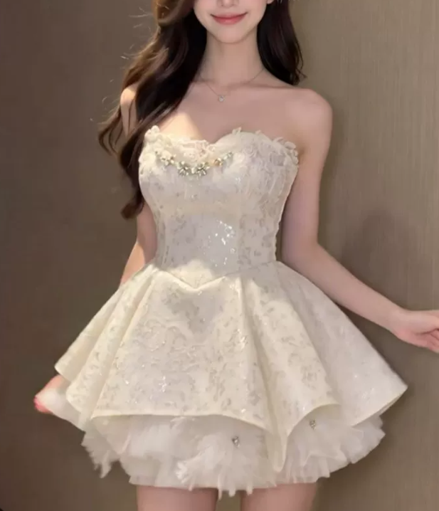 Elegant Ivory Lace Sequin Sweetheart Tulle A-Line Homecoming Dress DP8750
