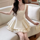 Vinatge Cream Square Neck Layered Lace A-Line Homecoming Dress DP8753
