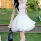 Vinatge White Square Neck Flutter Sleeve Corset Tulle A-Line Homecoming Dress DP8754
