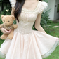 Vinatge White Square Neck Flutter Sleeve Corset Tulle A-Line Homecoming Dress DP8754