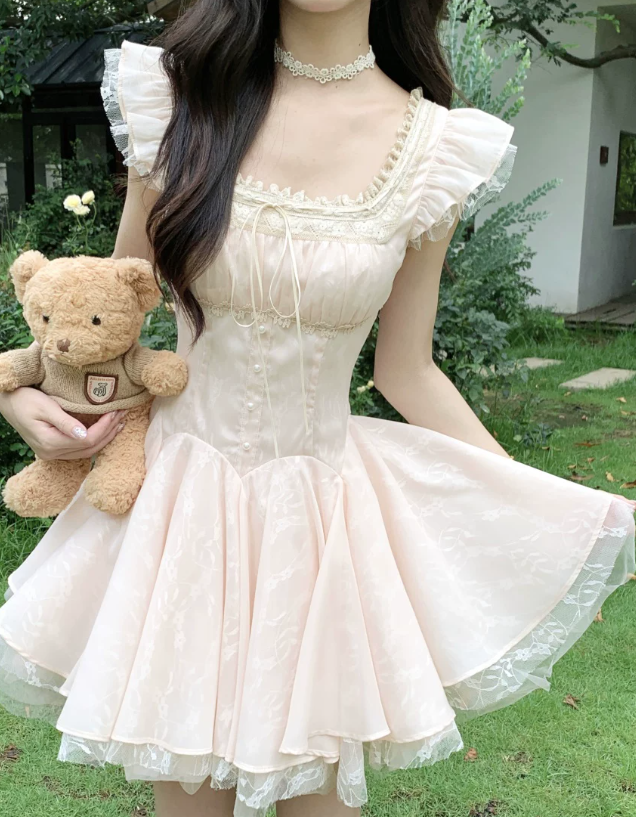 Vinatge White Square Neck Flutter Sleeve Corset Tulle A-Line Homecoming Dress DP8754