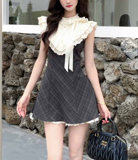 Vinatge Grey Plaid Sleeveless Ruffle A-Line Homecoming Dress DP8755