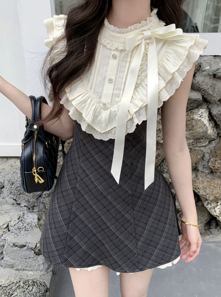 Vinatge Grey Plaid Sleeveless Ruffle A-Line Homecoming Dress DP8755