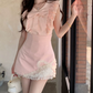 Elegant Puff Sleeve Polka Dot Lace A-Line Homecoming Dress DP8756