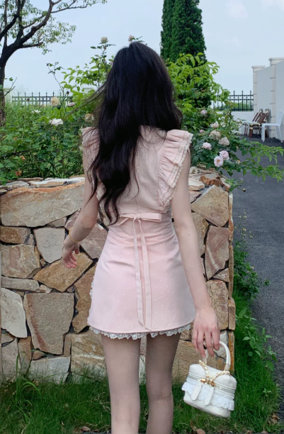 Elegant Puff Sleeve Polka Dot Lace A-Line Homecoming Dress DP8756