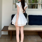 Cute White Collar Ruffle Cap Sleeve Bow Lace A-Line Homecoming Dress DP8757