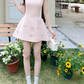 Cute Pink Sleeveless Rhinestone Round Neck Beaded 3D Floral A-Line Homecoming Dress DP8758