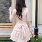 Cute Pink Sleeveless Rhinestone Round Neck Beaded 3D Floral A-Line Homecoming Dress DP8758