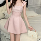 Cute Pink Sleeveless Rhinestone Round Neck Beaded 3D Floral A-Line Homecoming Dress DP8759