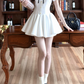Cute White Collar Black Bow Short Sleeve Gold Button A-Line Homecoming Dress DP8760