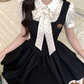 Preppy Polka Dot Bow Short Puff Sleeve A-Line Homecoming Dress DP8761