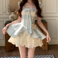 Cute Light Blue Floral Lace Bow Ruffled Tiered A-Line Homecoming Dress DP8762