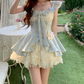 Cute Light Blue Floral Lace Bow Ruffled Tiered A-Line Homecoming Dress DP8762